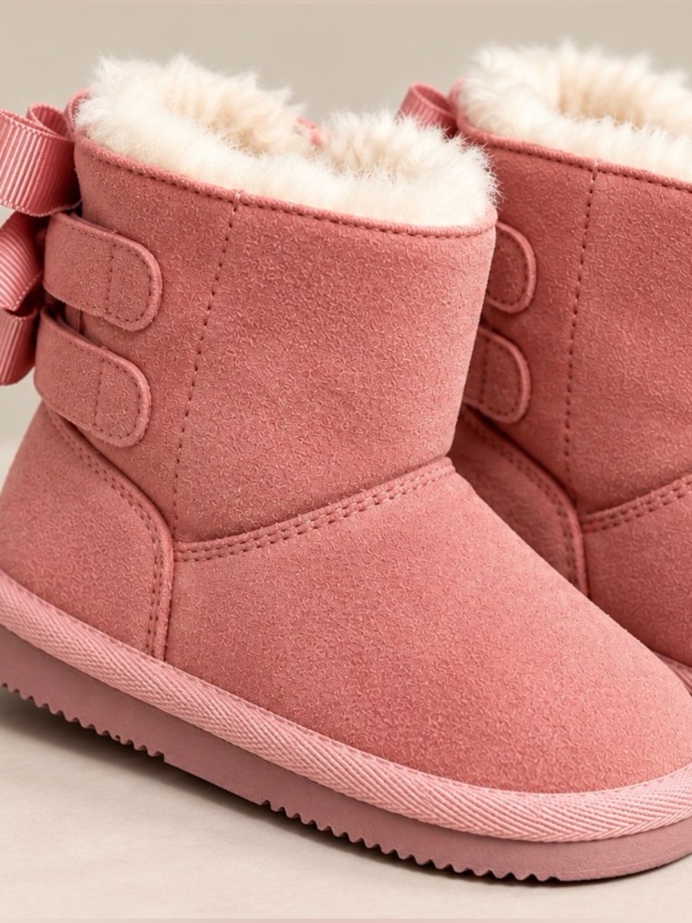 Kids Cozy Pink Faux-Suede Winter Boots